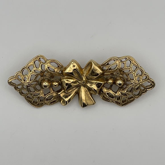 Vintage Bar Pin Brooch Gold Tone Bow 2.5" - Picture 1 of 9